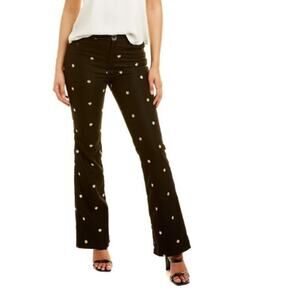 Traffic People Floral Flare Pants Size S 28" Black Embroidered Viscose Hippie